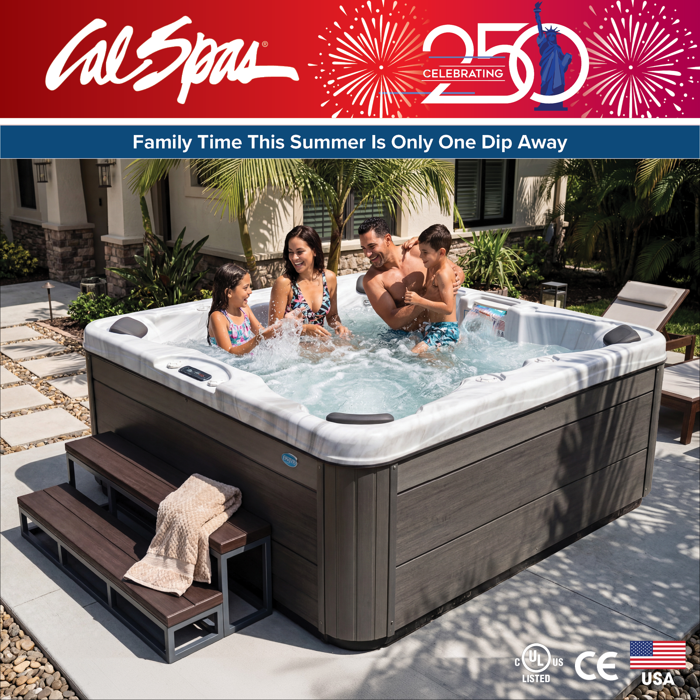 Calspas hot tub being used in a family setting - Eastvale